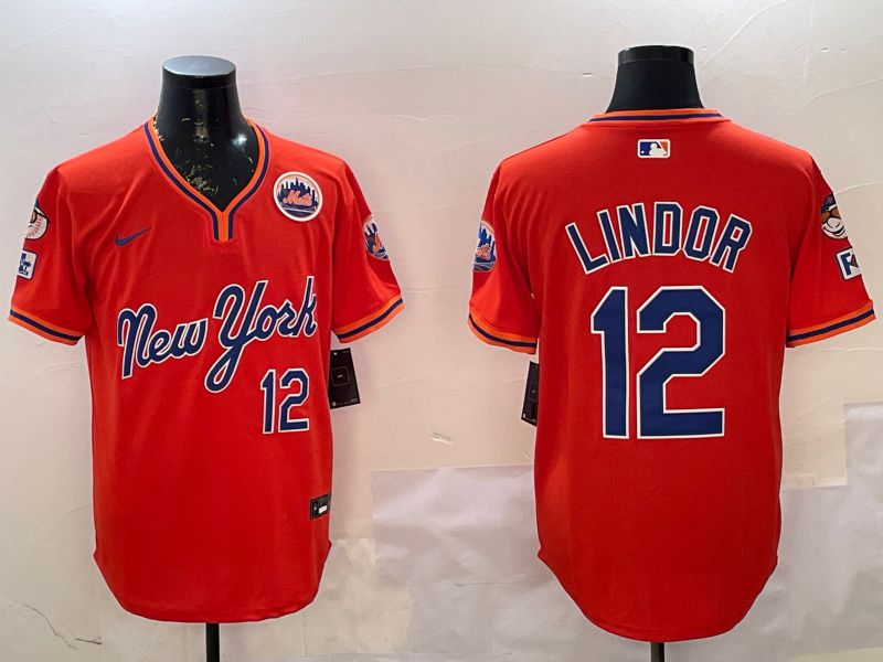 Men New York Mets #12 Lindor Orange Throwback Game Nike 2025 MLB Jersey style 1